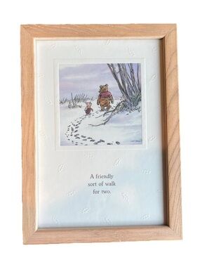 Classic Pooh Framed Art Print - Light Wood Frame, Off White Mat. Pooh & Piglet
